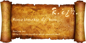 Roszinszky Ákos névjegykártya